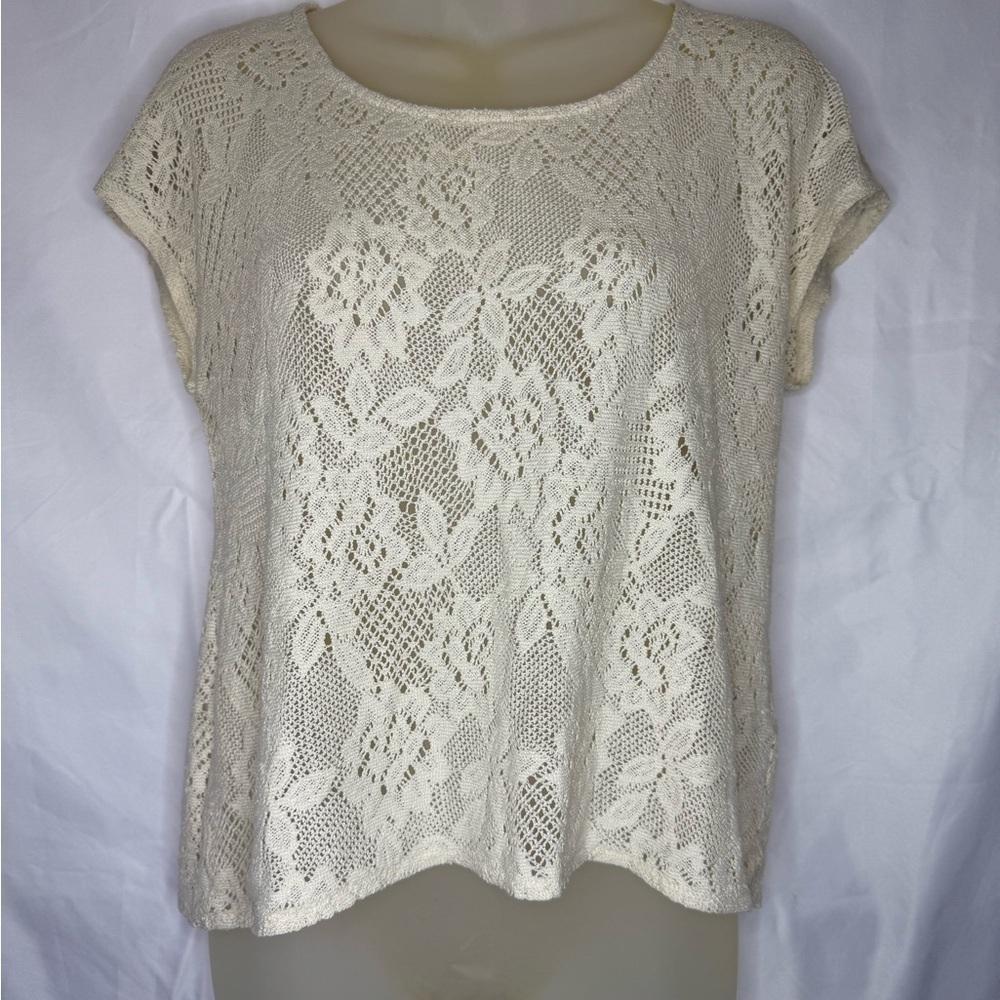 🌸 Lucky Brand Ivory Lace Knit Top – Size XS – Sweet but Make It Chic 🌸